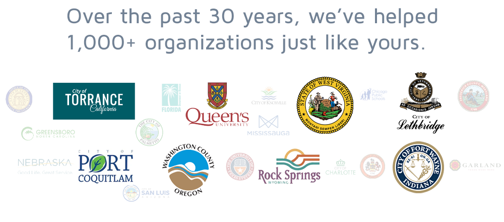 Client logos 3: Over the past 30 years, we've helped 1,000+ public sector organizations